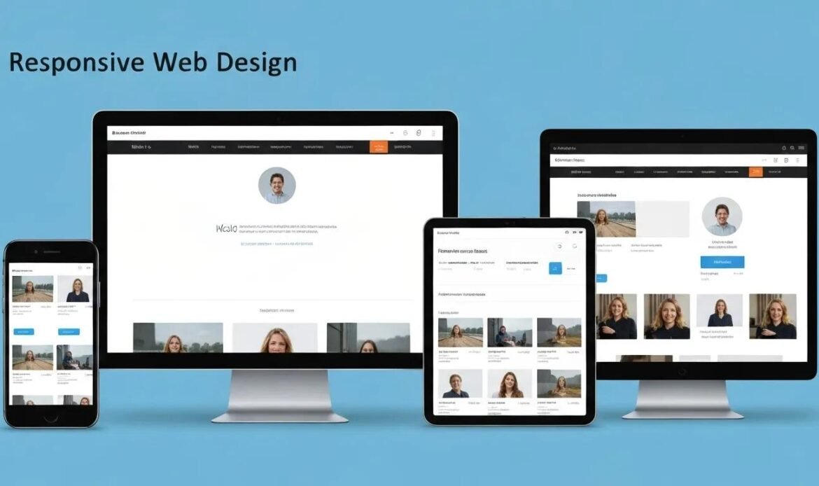 A demonstration of responsive web design showcasing adaptability across various devices, highlighting modern technology and user-friendliness.